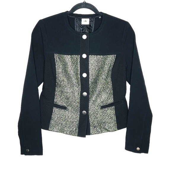 CABI Black Green Metallic Tweed Textured Panel Media Jacket Style 3036 Sz Small - Picture 2 of 8